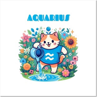 Aquarius Zodiac Cat Posters and Art